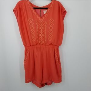 Skies Are Blue Coral Embroidered Romper